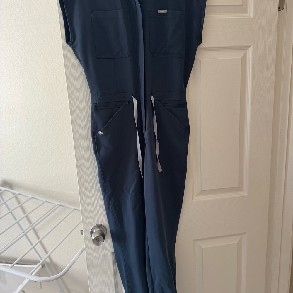 Figs Navy Jumpsuit with White Accents